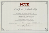 National Council of Teachers of English Certificate of Membership, Eugene Hunt