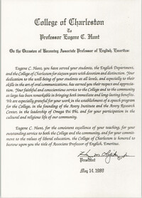 Professor Eugene C. Hunt, Associate Professor of English Emeritus Certificate