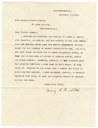 Letter from Henry Augustus Middleton Smith to Susan Alston, December 17, 1915