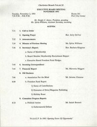 Agenda, Charleston Branch of the NAACP Branch Executive Board Meeting, November 2, 1993
