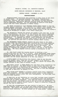 South Carolina Conference of Branches, NAACP Monthly Report, December 12, 1992