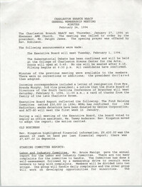 Minutes, Charleston Branch of the NAACP General Membership Meeting, February 24, 1994