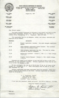 South Carolina Conference of Branches of the NAACP Memorandum, August 28, 1987