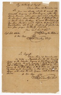 Copy of Orders for the Volunteer Company of Foot Rangers, November 27-28, 1775