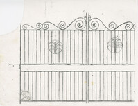 Unidentified gate with center scrolled Palmettos and scrolled top