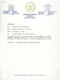Charleston Branch of the NAACP Memorandum, September 3, 1991