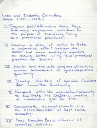 Charleston Branch of the NAACP Labor and Industry Committee Goals, 1991-1992