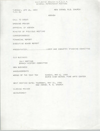 Agenda, Charleston Branch of the NAACP Branch Executive Board Meeting, April 26, 1990