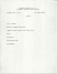 Agenda, Charleston Branch of the NAACP, Quarterly Planning Council, May 3, 1990