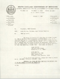 South Carolina Conference of Branches of the NAACP Memorandum, October 1, 1984