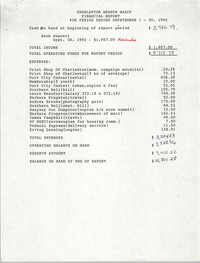 Charleston Branch of the NAACP Financial Report, September 1992
