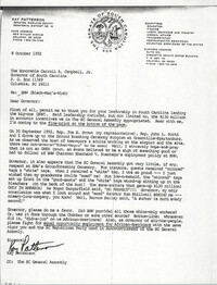 Letter from Kay Patterson to Carroll A. Campbell, Jr., October 8, 1992