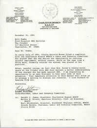 Letter from Rodney Williams to Bill Zemba, December 26, 1991