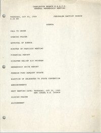 Agenda, Charleston Branch of the NAACP, General Membership Meeting, October 5, 1989