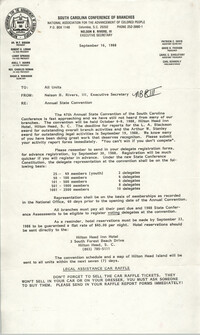 South Carolina Conference of Branches of the NAACP Memorandum, September 16, 1988