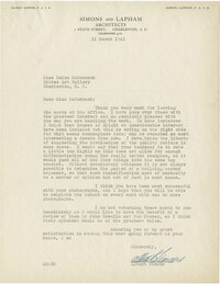 Folder 18: Albert Simons Letter 1