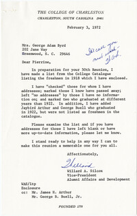 Letter from Willard Silcox, February 3, 1972