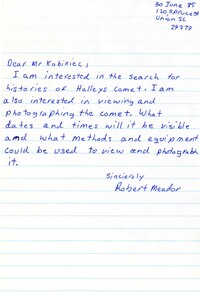 Letter from Robert Meador