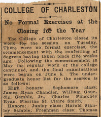 Article about College of Charleston's 1920 graduation