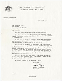 Letter from President Coppedge, March 26, 1968