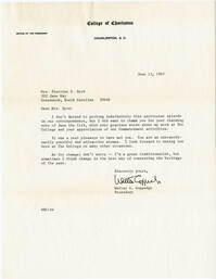 Letter from President Coppedge, June 13, 1967