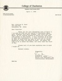 Letter from Richard Hayes, April 7, 1986