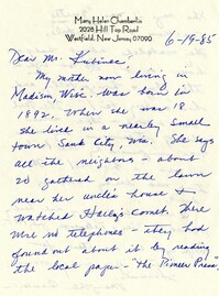 Letter from Mary Helen Chamberlain