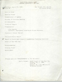 Agenda, Charleston Branch of the NAACP, General Membership Meeting, April 27, 1989