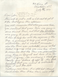 Letter from Eugene C. Hunt to John Williams, July 30, 1977