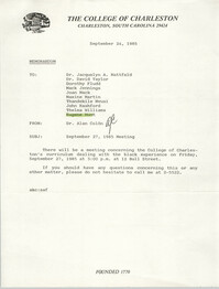 College of Charleston Memorandum, September 24, 1985