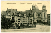 Nürnberg. Hans Sachs-Denkmal. Spitalplatz. Synagoge.