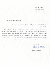Letter from Paul Malen