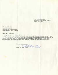 Letter from Hugh D. Van Liew