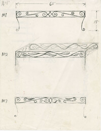 Unidentified coffee table frame designs in graphite and photocopied (8 1/2