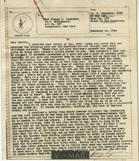 Letter from Sidney Jennings Legendre, February 14, 1944