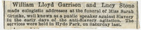 Newspaper clipping referencing funeral of Sarah M. Grimke, December 1873