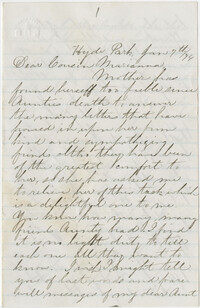 Letter to Marianne Haskell from her cousin, Sarah Weld Hamilton, on the occasion of their aunt, Sarah M. Grimke's death, January 7, 1874