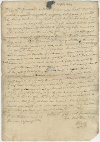 Letter to Thomas Grimke from a Mr. [Hickly?], January 20, 1820