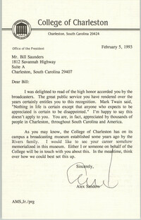 Letter from Alex Sanders to William Saunders, February 5, 1993