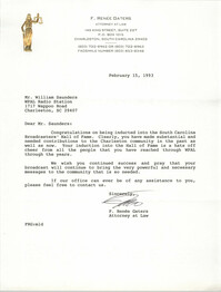 Letter from F. Renée Gaters to William Saunders, February 15, 1993