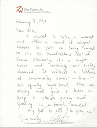 Letter to William Saunders, February 8, 1993