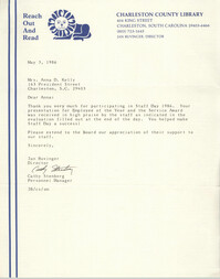 Letter from Cathy Stenberg to Anna D. Kelly, May 5, 1986