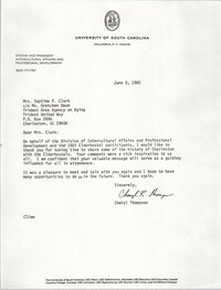 Letter from Cheryl Thompson to Septima P. Clark, June 5, 1985