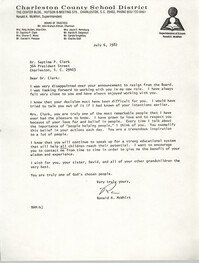 Letter from Ronald A. McWhirt to Septima P. Clark, July 6, 1982