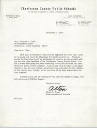 Letter from Alton C. Crews to Septima P. Clark, December 17, 1975