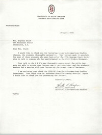 Letter from Willie L. Harriford to Septima Clark, April 29, 1975