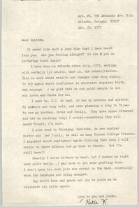 Letter from Katie K. to Septima P. Clark, December 20, 1973