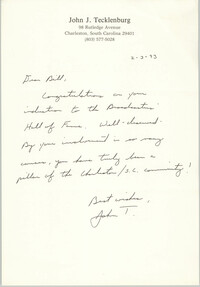 Letter from John J. Tecklenburg to William Saunders, February 3, 1993