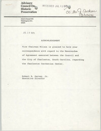 Acknowledgement from Robert R. Garvey, Jr., July 10, 1979