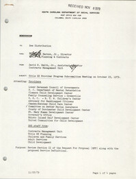 South Carolina Department of Social Services Memorandum, November 5, 1979
